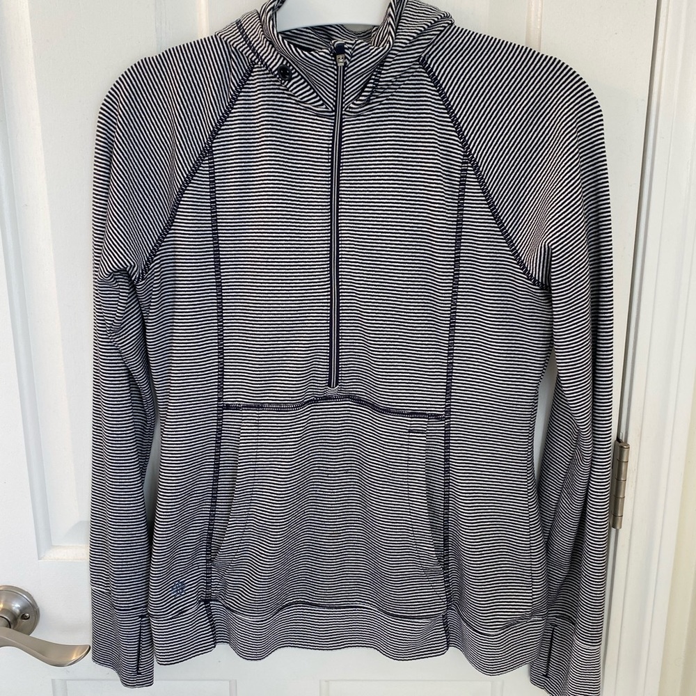 ATHLETA | Stripe Navy 3/4 zip Pullover Size Small